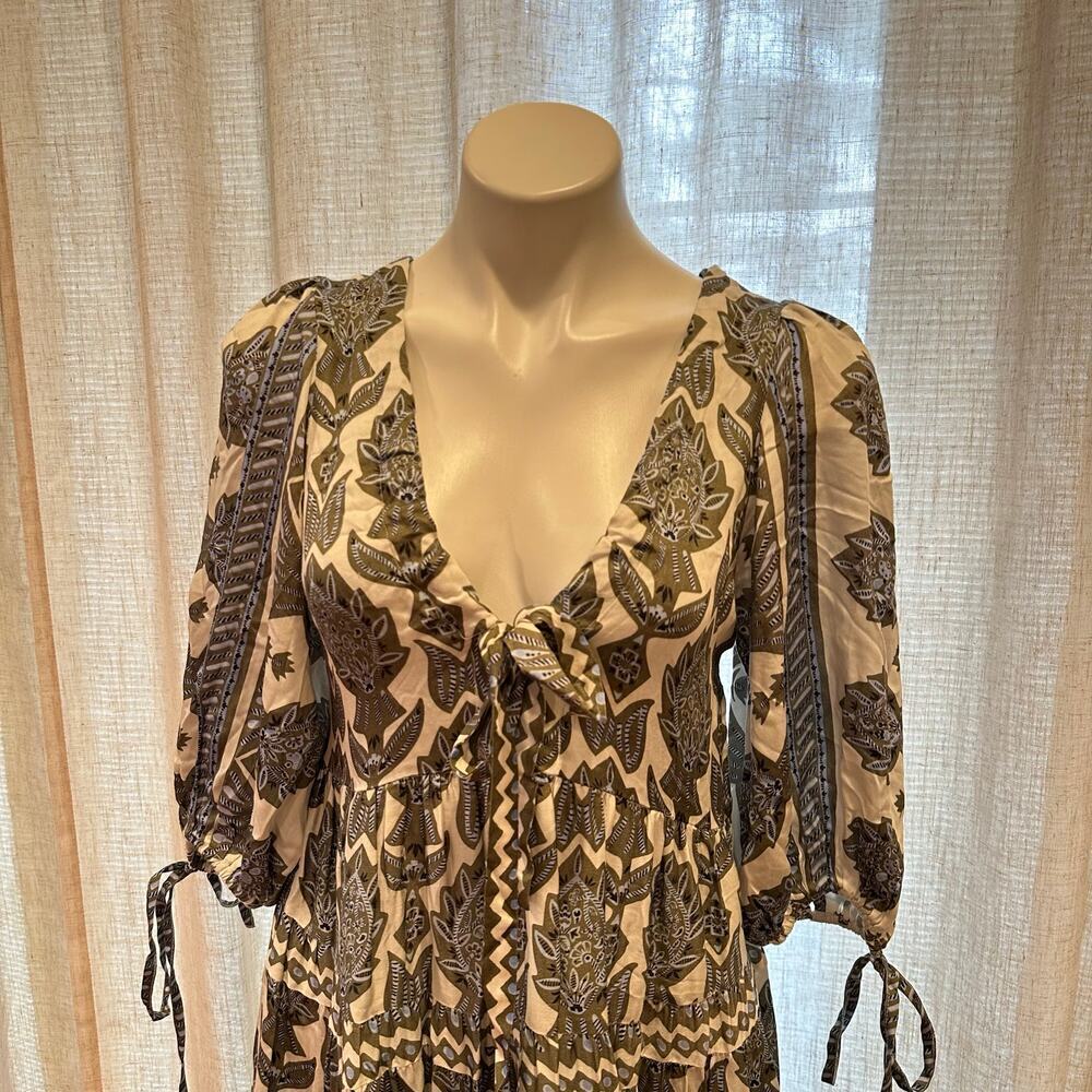 Omika Paisley Boho Mini Dress V Neck 3/4 Sleeve Pockets Size S - Picture 6 of 7